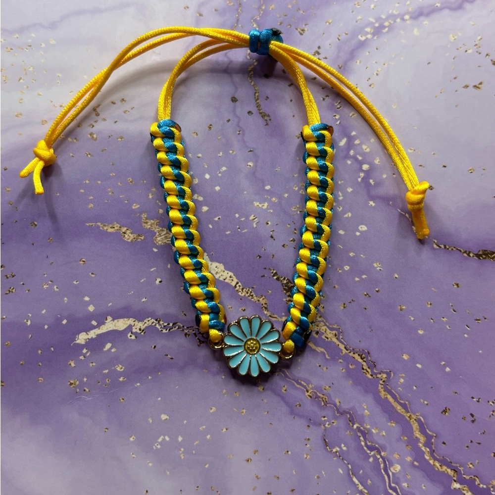 Handmade blue and yellow adjustable flower bracelet